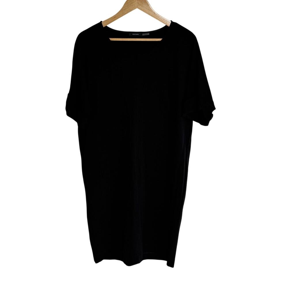 Natori Black Knit Shift Dress Short Sleeve Stretch Petite S